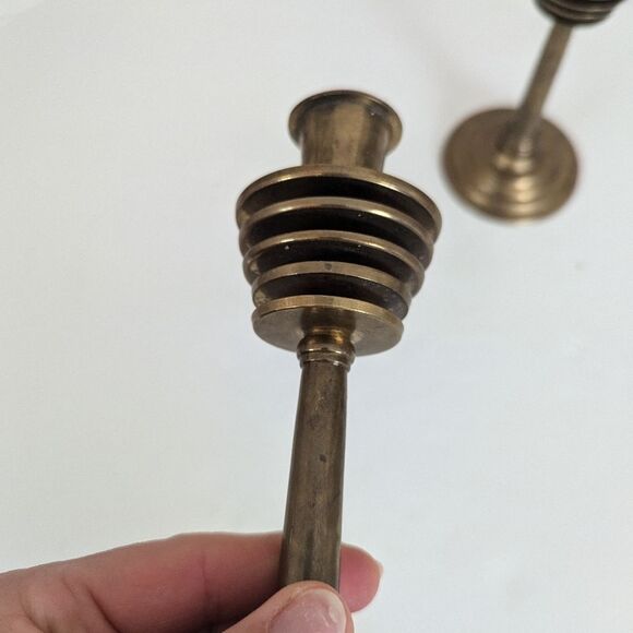 Pair of Vintage Brass Candlestick Holders – 7.5" Tall – MCM Deco Style - Picture 5 of 7